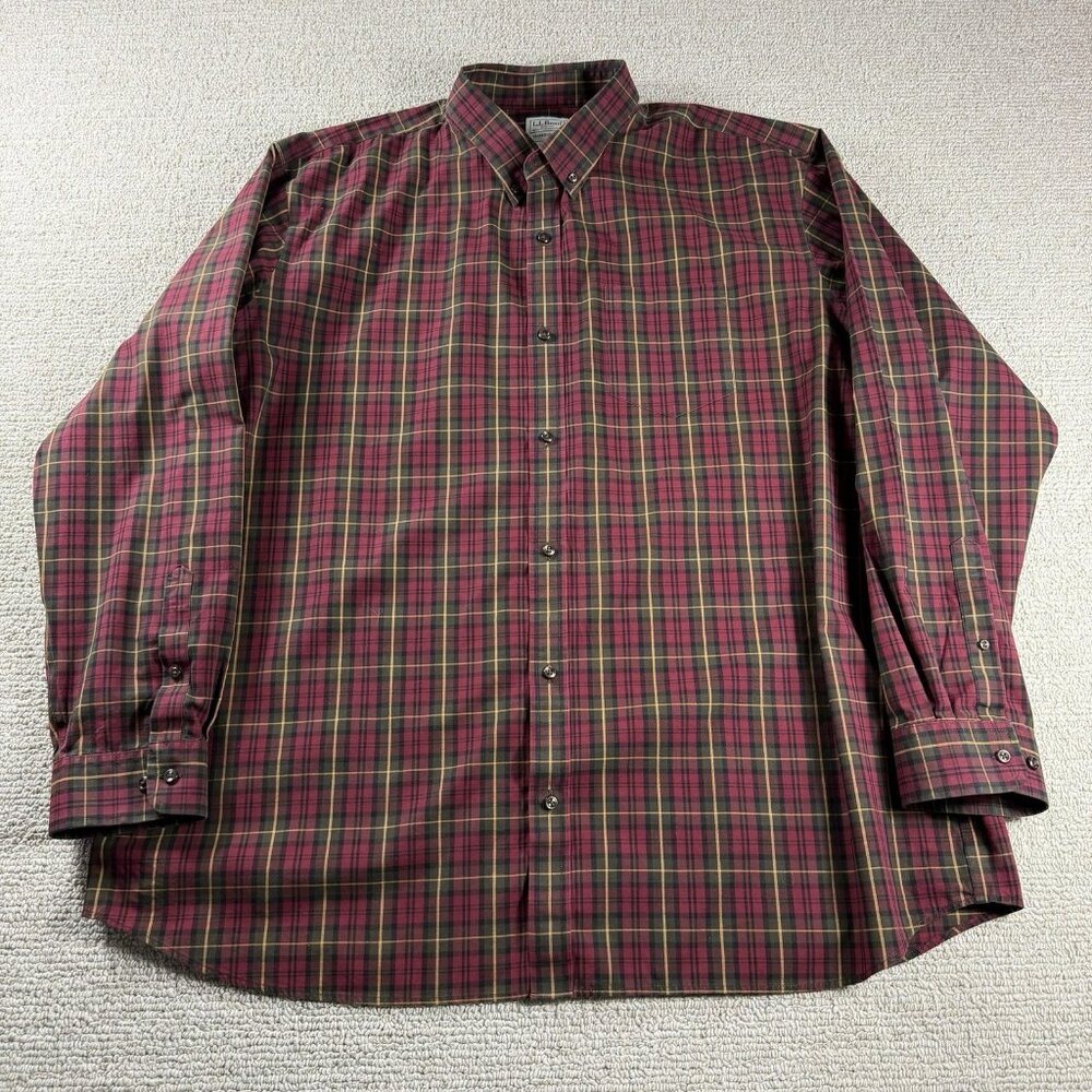 L.L. Bean Button Down Plaid Shirt Maroon Green Men’s Size XXL - Picture 1 of 8
